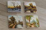 Doğa Manzarası Doğal Taş Bardak Altlığı 4'lü set - Natural Stone Coasters