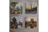 Doğa Manzarası Doğal Taş Bardak Altlığı 4'lü set - Natural Stone Coasters