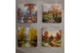 Sonbahar Manzarası Doğal Taş Bardak Altlığı 4'lü set - Natural Stone Coasters