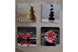 Spa Taşları ve Kırmızı Gerbera Çiçeği Doğal Taş Bardak Altlığı 4'lü set - Natural Stone Coasters