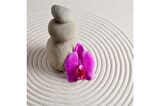 Spa Taşları Papatya ve Orkide Doğal Taş Bardak Altlığı 4'lü set - Natural Stone Coasters