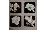 Siyah Zemin Orkide Gerbera ve Çiçekler Doğal Taş Bardak Altlığı 4'lü set - Natural Stone Coasters