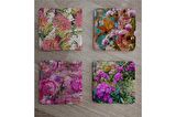 Kelebekli Çiçekler Doğal Taş Bardak Altlığı 4'lü set - Natural Stone Coasters