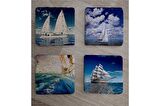 Deniz ve Yelkenliler Doğal Taş Bardak Altlığı 4'lü set - Natural Stone Coasters