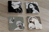 Tasarım Heykel At ve Kadın Portreler Doğal Taş Bardak Altlığı 4'lü set - Natural Stone Coasters