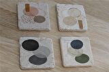 Line Art Soyut Tasarımlar Doğal Taş Bardak Altlığı 4'lü set - Natural Stone Coasters