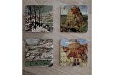 Pieter Brueghel Babil Kulesi ve Eserleri  Doğal Taş Bardak Altlığı 4'lü set - Natural Stone Coasters