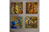 Aborjin Kabile Üyeleri Etnik Doğal Taş Bardak Altlığı 4'lü set - Natural Stone Coasters