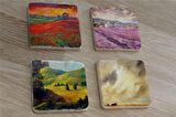Gelincik Tarlası ve Doğa Manzaraları Doğal Taş Bardak Altlığı 4'lü set - Natural Stone Coasters