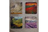 Gelincik Tarlası ve Doğa Manzaraları Doğal Taş Bardak Altlığı 4'lü set - Natural Stone Coasters