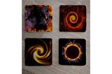 Güneş Tutulması ve Kozmik Görüntüler Doğal Taş Bardak Altlığı 4'lü set - Natural Stone Coasters