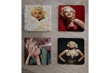 Marilyn Monroe Fotoğrafları Doğal Taş Bardak Altlığı 4'lü set - Natural Stone Coasters