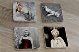 Marilyn Monroe Fotoğrafları Doğal Taş Bardak Altlığı 4'lü set - Natural Stone Coasters
