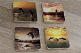 Yunus Balıkları Doğal Taş Bardak Altlığı 4'lü set - Natural Stone Coasters