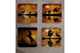 Egzotik Hayvanlar Deve At Antilop Doğal Taş Bardak Altlığı 4'lü set - Natural Stone Coasters