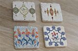 Çini Desenleri Doğal Taş Bardak Altlığı 4'lü set - Natural Stone Coasters