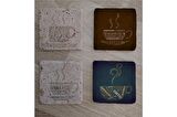 Tipografik Kahve Desenleri Doğal Taş Bardak Altlığı 4'lü set - Natural Stone Coasters