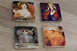 Rossetti Leighton Waterhouse Kadınları Doğal Taş Bardak Altlığı 4'lü set - Natural Stone Coasters