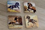 Şaha Kalkmış Atlar Doğal Taş Bardak Altlığı 4'lü set - Natural Stone Coasters