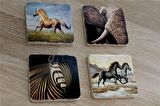 Zebra Fil ve Atlar Doğal Taş Bardak Altlığı 4'lü set - Natural Stone Coasters