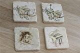Müzik Aletleri Doğal Taş Bardak Altlığı 4'lü set - Natural Stone Coasters