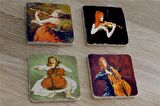 Keman ve Violonsel Çalan Kızlar Doğal Taş Bardak Altlığı 4'lü set - Natural Stone Coasters