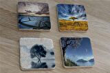 Tek Ağaçlı Manzaralar Doğal Taş Bardak Altlığı 4'lü set - Natural Stone Coasters
