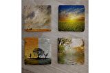 Yoga Denge ve Gün Btımı Manzaralar Doğal Taş Bardak Altlığı 4'lü set - Natural Stone Coasters