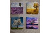 Tek Ağaçlı Manzaralar Doğal Taş Bardak Altlığı 4'lü set - Natural Stone Coasters