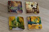 Sonbahar Manzaraları Doğal Taş Bardak Altlığı 4'lü set - Natural Stone Coasters