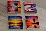 Gün Batımı Tek Ağaçlar Doğal Taş Bardak Altlığı 4'lü set - Natural Stone Coasters