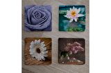 Mavi Gül ve Çiçekler Doğal Taş Bardak Altlığı 4'lü set - Natural Stone Coasters