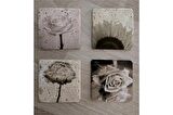 Siyah Beyaz Çiçekler Doğal Taş Bardak Altlığı 4'lü set - Natural Stone Coasters