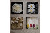 Renkli Laleler ve Çiçekler Doğal Taş Bardak Altlığı 4'lü set - Natural Stone Coasters