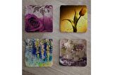 Lale ve Çiçekler Doğal Taş Bardak Altlığı 4'lü set - Natural Stone Coasters