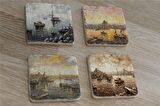 İstanbul Manzaraları Doğal Taş Bardak Altlığı 4'lü set - Natural Stone Coasters