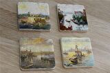 İstanbul Manzaraları Doğal Taş Bardak Altlığı 4'lü set - Natural Stone Coasters
