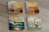 Jmv Turner Gün Batımı ve Yelkenliler Doğal Taş Bardak Altlığı 4'lü set - Natural Stone Coasters