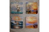 Jmv Turner Gün Batımı ve Yelkenliler Doğal Taş Bardak Altlığı 4'lü set - Natural Stone Coasters