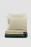 Cotton Box Brode Nakışlı Çift Kişilik Saten Nevresim Takımı Andy Yeşil