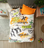 Cotton Box Genç Odası Tek Kişilik Lastikli Çarşaflı Nevresim Takımı Graffiti Oranj