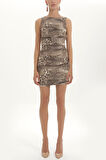 Kahve Desenli dar mini elbise 90634 | 38