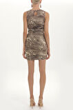 Kahve Desenli dar mini elbise 90634 | 38