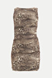 Kahve Desenli dar mini elbise 90634 | 38