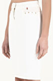Beyaz Kontrast dikişli pamuk etek 80407 | 40