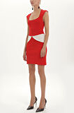 Kırmızı Kontrast renkli triko elbise 27929 | 44