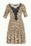 Taba Güpürlü leopar desen mini  elbise 90824 | 40