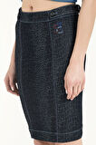 Lacivert Düğmeli ve taşlı denim etek 80521 | 40