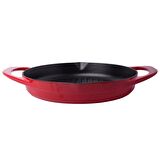 POT ART Çift Kulplu Kırmızı Izgara Döküm Tava 30 cm