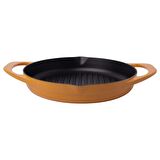 POT ART Çift Kulplu Sarı Izgara Döküm Tava 30 cm